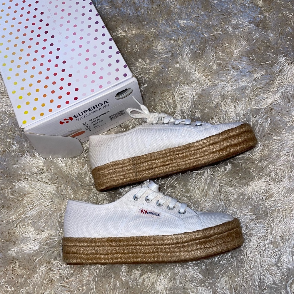Superga White Espadrille Platform Sneakers